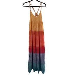 Anthropologie X Carla Weeks Setting Sun Rainbow Maxi Dress Size Medium Petite